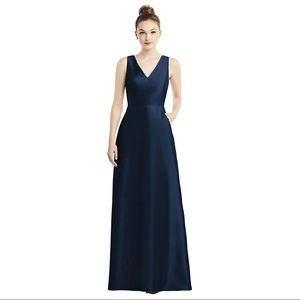 ALFRED SUNG satin v neck maxi dress B12